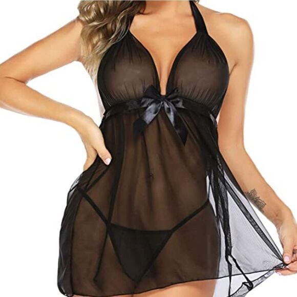BRAND NEW TRACY INTIMATES BABYDOLL LINGERIE  WOMEN WIDE STRAP HALTER NIG… - Picture 1 of 12